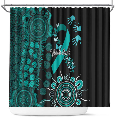 Ovarian Cancer Awareness Personalised Shower Curtain Aboriginal Ribbon Dot Painting