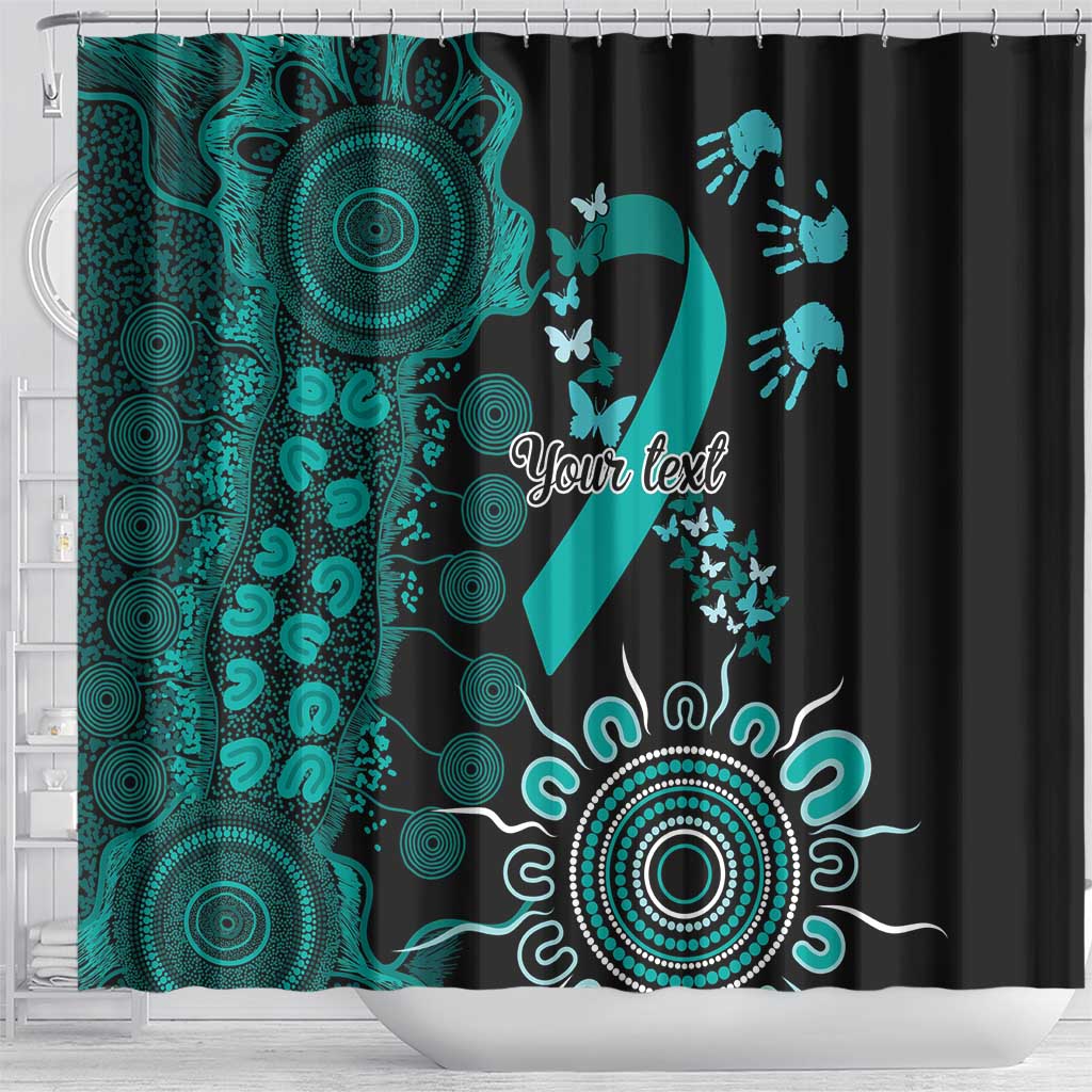 Ovarian Cancer Awareness Personalised Shower Curtain Aboriginal Ribbon Dot Painting