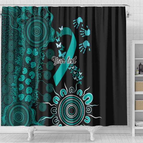 Ovarian Cancer Awareness Personalised Shower Curtain Aboriginal Ribbon Dot Painting