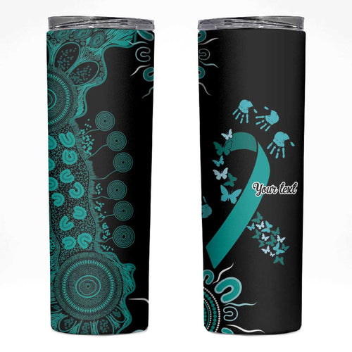 Ovarian Cancer Awareness Personalised Skinny Tumbler Aboriginal Ribbon Dot Painting