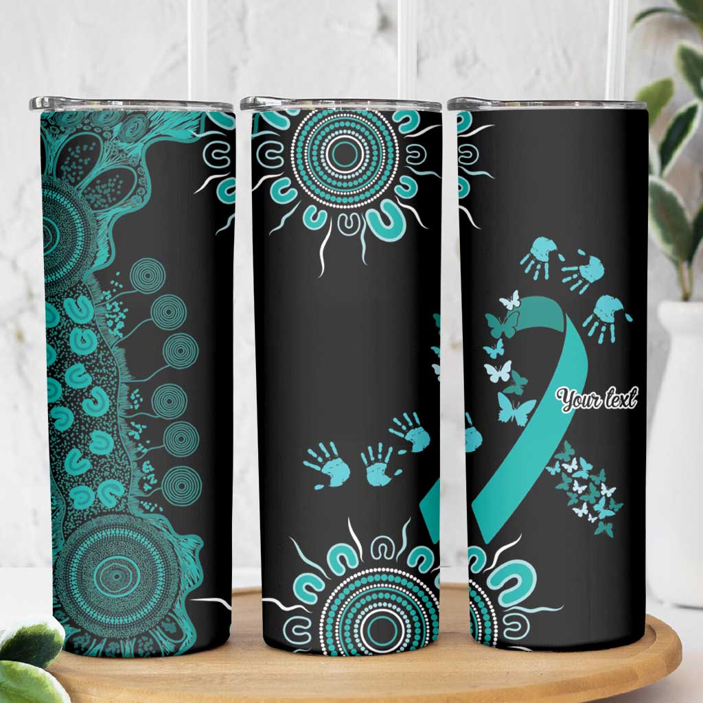 Ovarian Cancer Awareness Personalised Skinny Tumbler Aboriginal Ribbon Dot Painting
