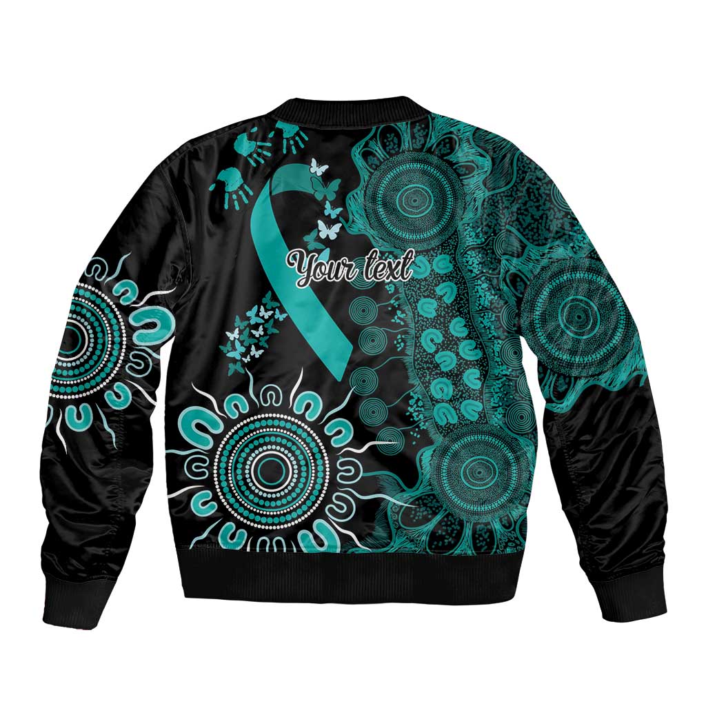 Ovarian Cancer Awareness Personalised Sleeve Zip Bomber Jacket Aboriginal Ribbon Dot Painting