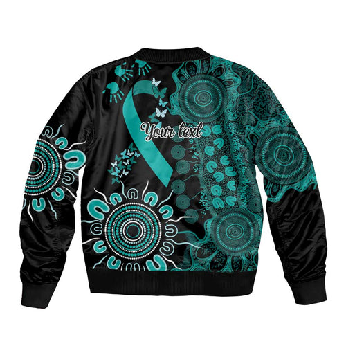 Ovarian Cancer Awareness Personalised Sleeve Zip Bomber Jacket Aboriginal Ribbon Dot Painting