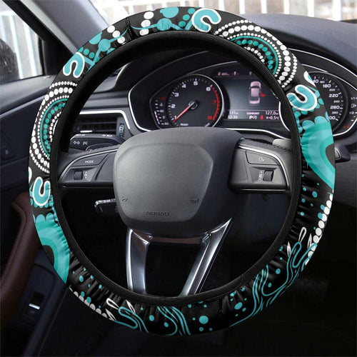 Ovarian Cancer Awareness Steering Wheel Cover Aboriginal Ribbon Dot Painting