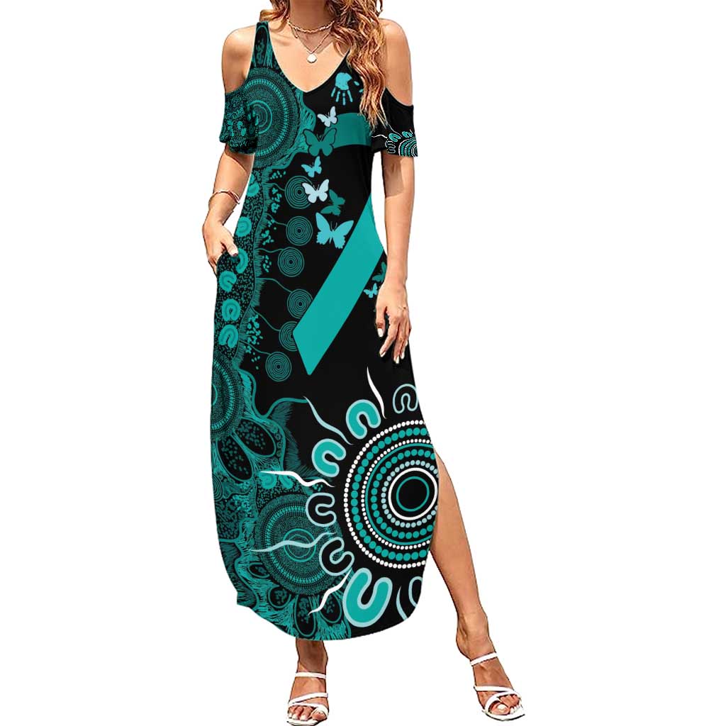 Ovarian Cancer Awareness Personalised Summer Maxi Dress Aboriginal Ribbon Dot Painting