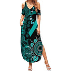 Ovarian Cancer Awareness Personalised Summer Maxi Dress Aboriginal Ribbon Dot Painting