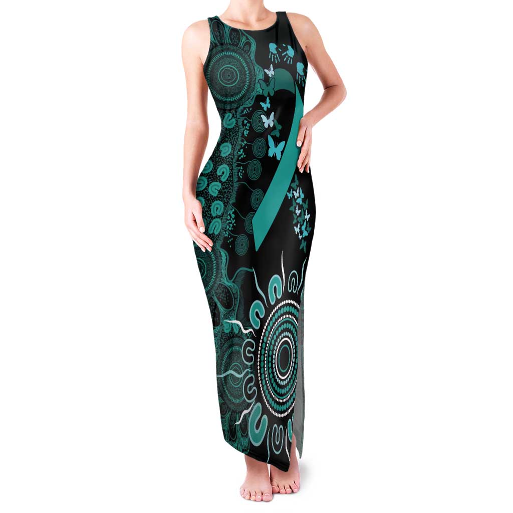 Ovarian Cancer Awareness Personalised Tank Maxi Dress Aboriginal Ribbon Dot Painting