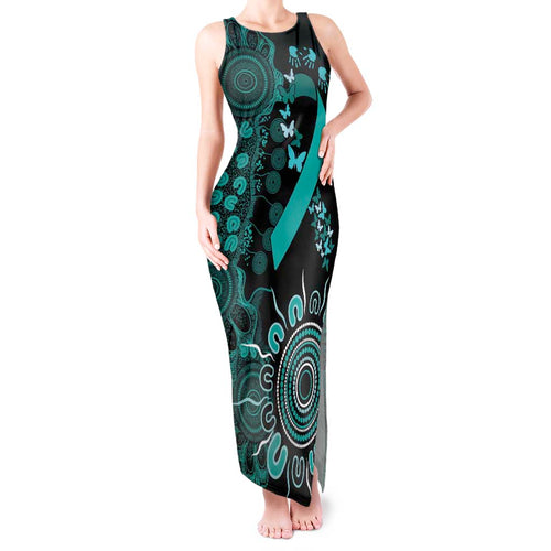 Ovarian Cancer Awareness Personalised Tank Maxi Dress Aboriginal Ribbon Dot Painting