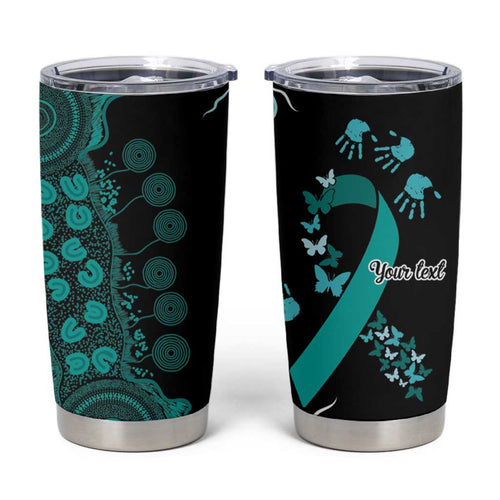 Ovarian Cancer Awareness Personalised Tumbler Cup Aboriginal Ribbon Dot Painting