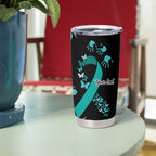 Ovarian Cancer Awareness Personalised Tumbler Cup Aboriginal Ribbon Dot Painting