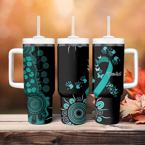 Ovarian Cancer Awareness Personalised Tumbler With Handle Aboriginal Ribbon Dot Painting