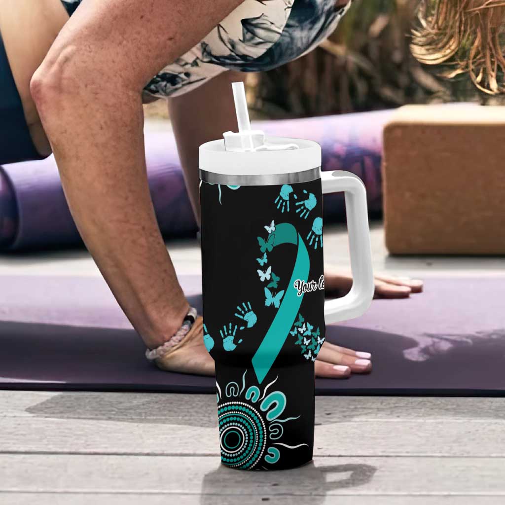 Ovarian Cancer Awareness Personalised Tumbler With Handle Aboriginal Ribbon Dot Painting