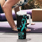 Ovarian Cancer Awareness Personalised Tumbler With Handle Aboriginal Ribbon Dot Painting