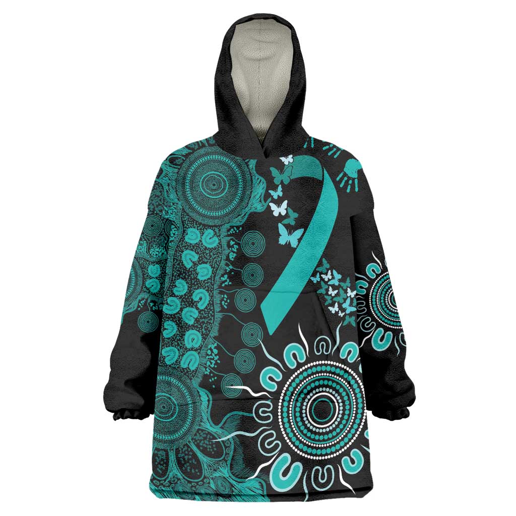 Ovarian Cancer Awareness Personalised Wearable Blanket Hoodie Aboriginal Ribbon Dot Painting
