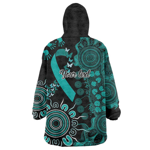 Ovarian Cancer Awareness Personalised Wearable Blanket Hoodie Aboriginal Ribbon Dot Painting