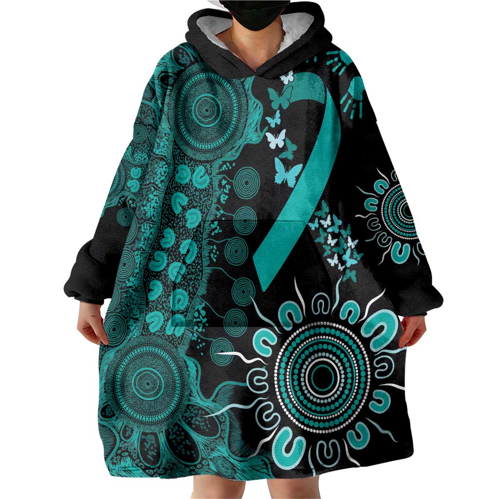 Ovarian Cancer Awareness Personalised Wearable Blanket Hoodie Aboriginal Ribbon Dot Painting