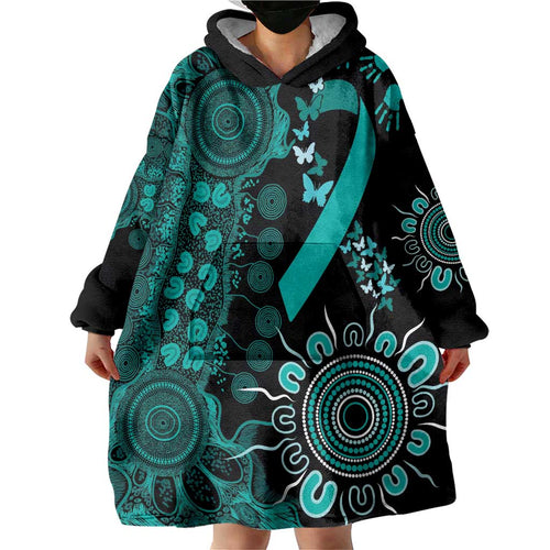 Ovarian Cancer Awareness Personalised Wearable Blanket Hoodie Aboriginal Ribbon Dot Painting