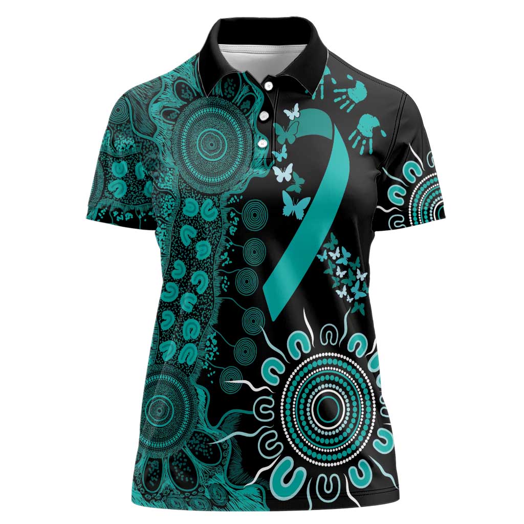 Ovarian Cancer Awareness Personalised Women Polo Shirt Aboriginal Ribbon Dot Painting