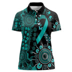 Ovarian Cancer Awareness Personalised Women Polo Shirt Aboriginal Ribbon Dot Painting