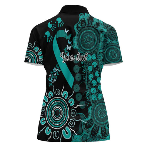 Ovarian Cancer Awareness Personalised Women Polo Shirt Aboriginal Ribbon Dot Painting