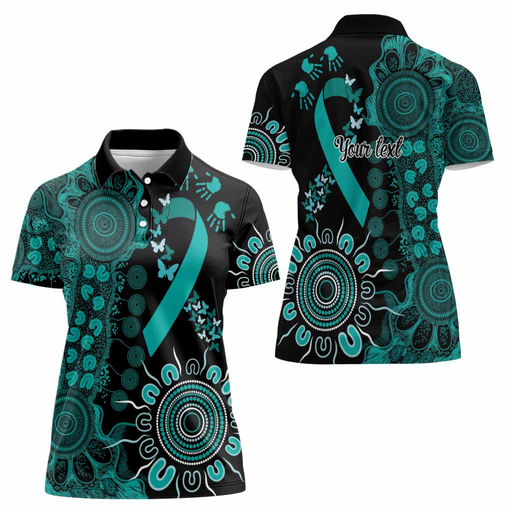 Ovarian Cancer Awareness Personalised Women Polo Shirt Aboriginal Ribbon Dot Painting