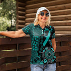Ovarian Cancer Awareness Personalised Women Polo Shirt Aboriginal Ribbon Dot Painting