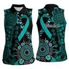 Ovarian Cancer Awareness Personalised Women Sleeveless Polo Shirt Aboriginal Ribbon Dot Painting