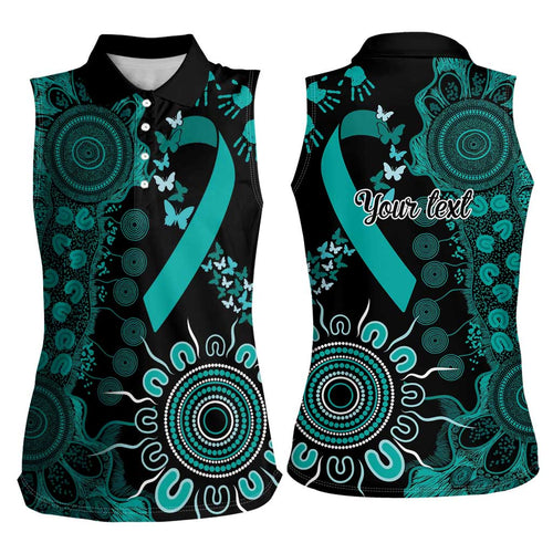 Ovarian Cancer Awareness Personalised Women Sleeveless Polo Shirt Aboriginal Ribbon Dot Painting