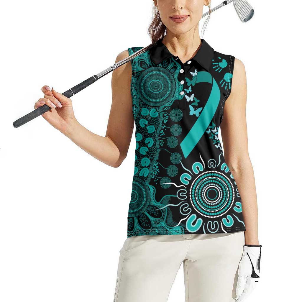 Ovarian Cancer Awareness Personalised Women Sleeveless Polo Shirt Aboriginal Ribbon Dot Painting