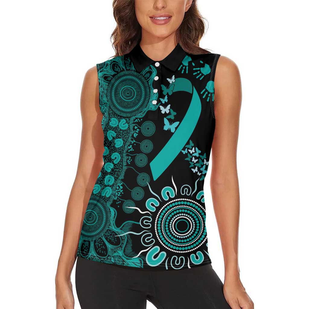 Ovarian Cancer Awareness Personalised Women Sleeveless Polo Shirt Aboriginal Ribbon Dot Painting