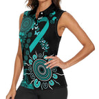 Ovarian Cancer Awareness Personalised Women Sleeveless Polo Shirt Aboriginal Ribbon Dot Painting