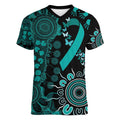Ovarian Cancer Awareness Personalised Women V-Neck T-Shirt Aboriginal Ribbon Dot Painting