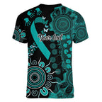 Ovarian Cancer Awareness Personalised Women V-Neck T-Shirt Aboriginal Ribbon Dot Painting