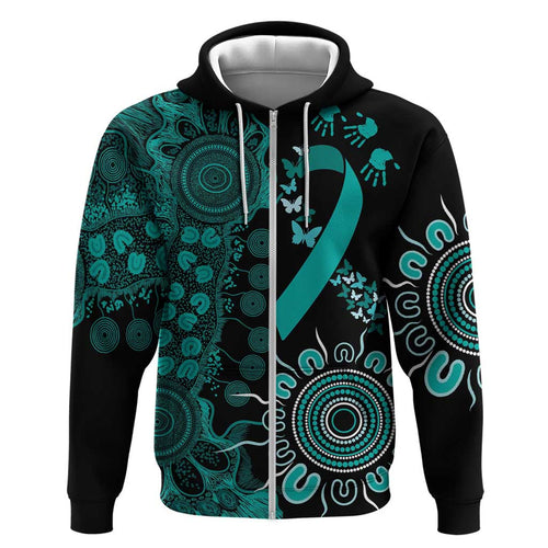 Ovarian Cancer Awareness Personalised Zip Hoodie Aboriginal Ribbon Dot Painting
