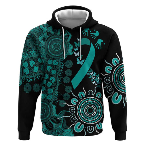 Ovarian Cancer Awareness Personalised Zip Hoodie Aboriginal Ribbon Dot Painting