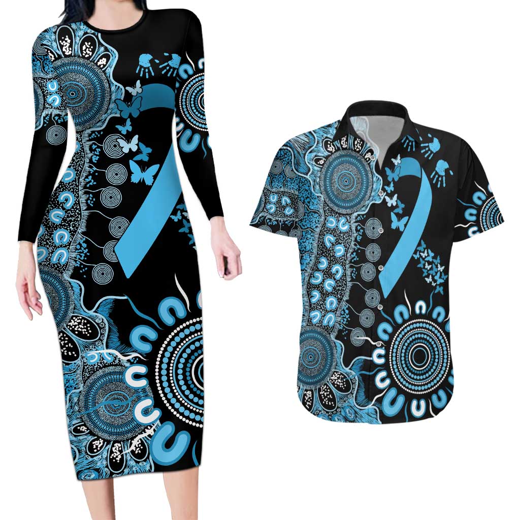 Prostate Cancer Awareness Personalised Couples Matching Long Sleeve Bodycon Dress and Hawaiian Shirt Aboriginal Ribbon Dot Painting