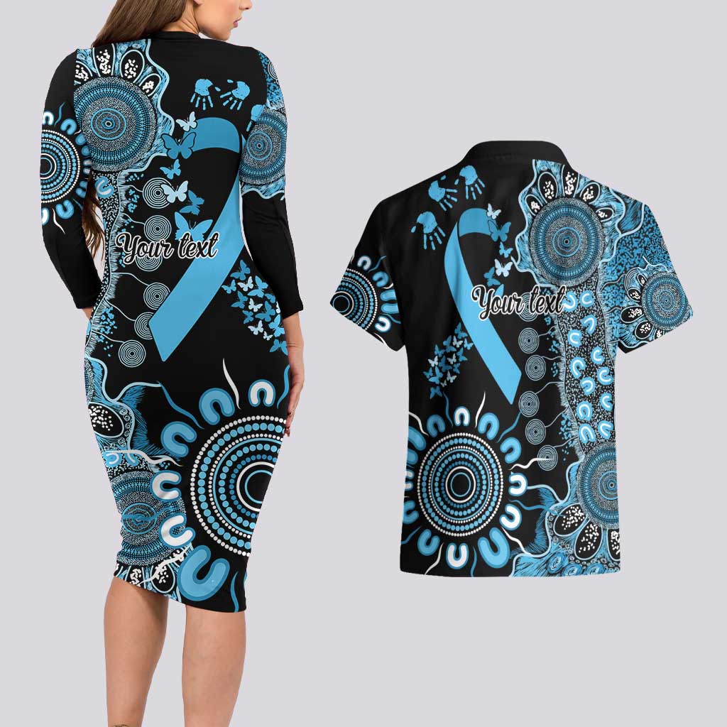 Prostate Cancer Awareness Personalised Couples Matching Long Sleeve Bodycon Dress and Hawaiian Shirt Aboriginal Ribbon Dot Painting