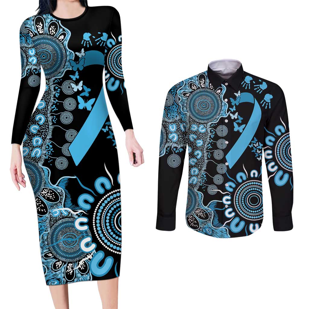 Prostate Cancer Awareness Personalised Couples Matching Long Sleeve Bodycon Dress and Long Sleeve Button Shirt Aboriginal Ribbon Dot Painting