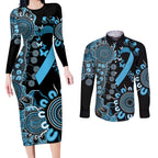 Prostate Cancer Awareness Personalised Couples Matching Long Sleeve Bodycon Dress and Long Sleeve Button Shirt Aboriginal Ribbon Dot Painting