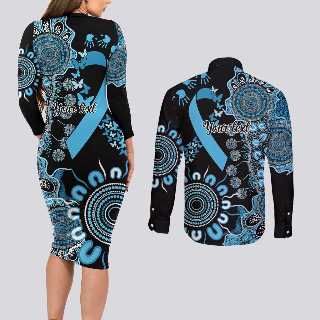 Prostate Cancer Awareness Personalised Couples Matching Long Sleeve Bodycon Dress and Long Sleeve Button Shirt Aboriginal Ribbon Dot Painting