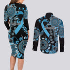 Prostate Cancer Awareness Personalised Couples Matching Long Sleeve Bodycon Dress and Long Sleeve Button Shirt Aboriginal Ribbon Dot Painting