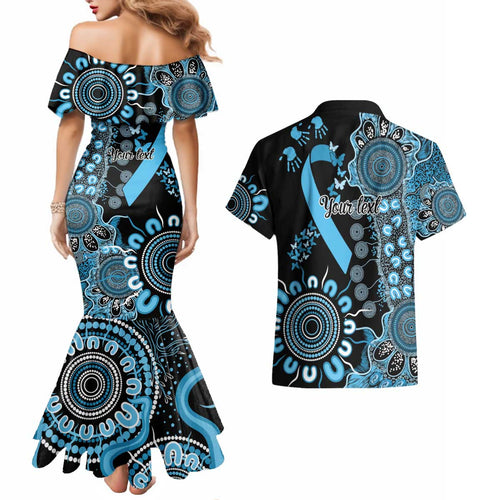 Prostate Cancer Awareness Personalised Couples Matching Mermaid Dress and Hawaiian Shirt Aboriginal Ribbon Dot Painting
