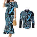 Prostate Cancer Awareness Personalised Couples Matching Mermaid Dress and Long Sleeve Button Shirt Aboriginal Ribbon Dot Painting