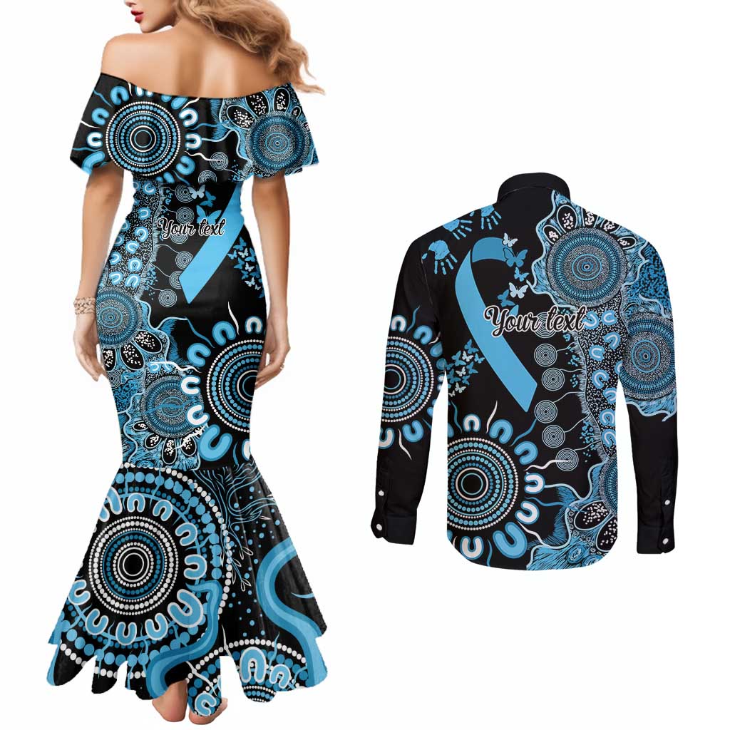 Prostate Cancer Awareness Personalised Couples Matching Mermaid Dress and Long Sleeve Button Shirt Aboriginal Ribbon Dot Painting