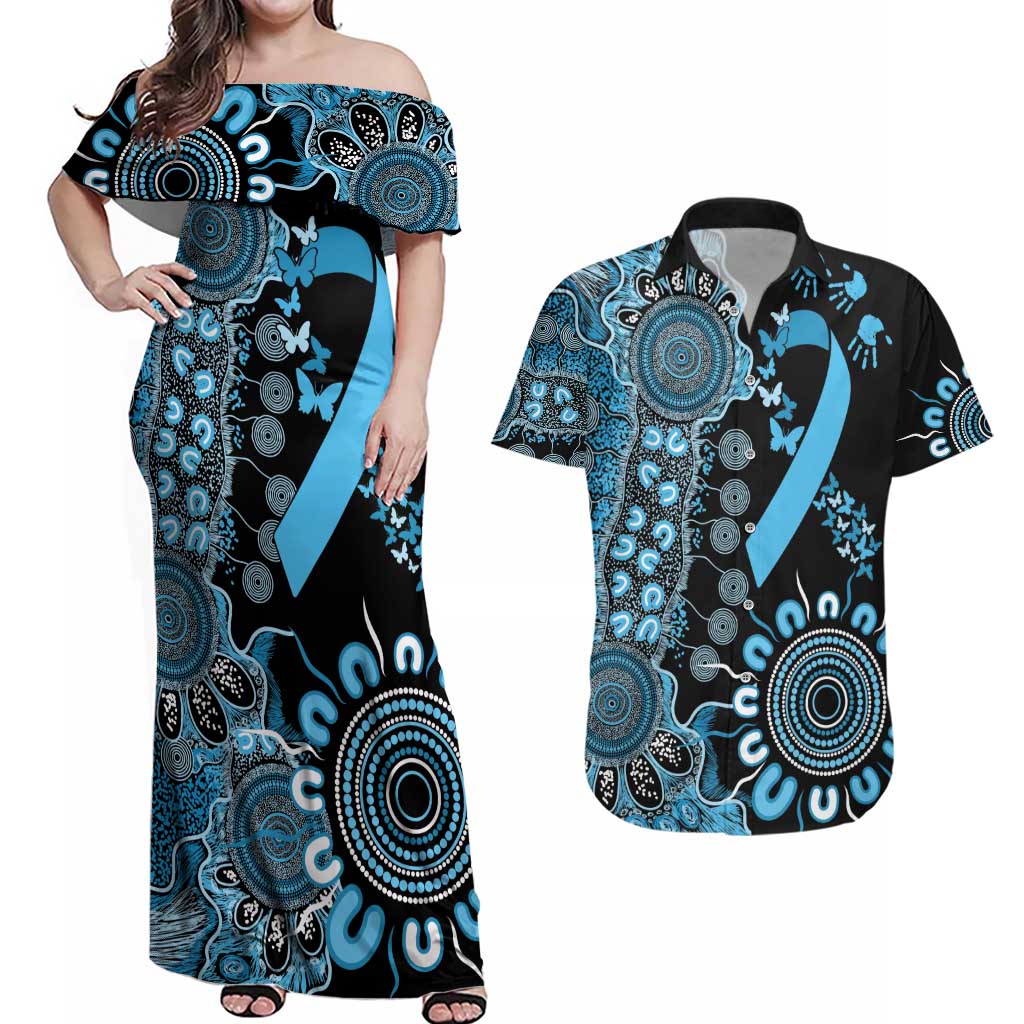 Prostate Cancer Awareness Personalised Couples Matching Off Shoulder Maxi Dress and Hawaiian Shirt Aboriginal Ribbon Dot Painting