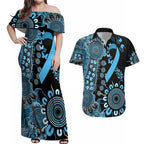 Prostate Cancer Awareness Personalised Couples Matching Off Shoulder Maxi Dress and Hawaiian Shirt Aboriginal Ribbon Dot Painting