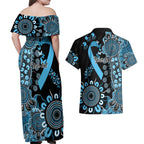 Prostate Cancer Awareness Personalised Couples Matching Off Shoulder Maxi Dress and Hawaiian Shirt Aboriginal Ribbon Dot Painting