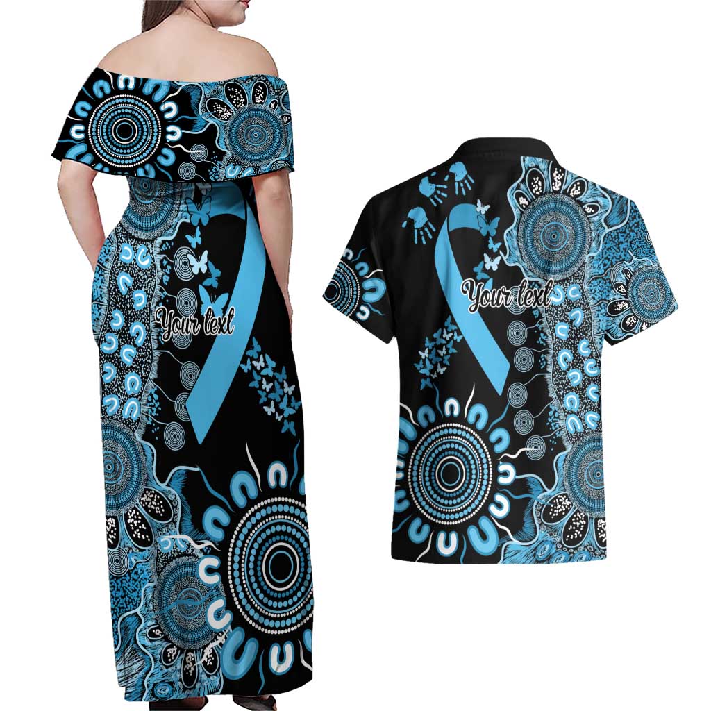 Prostate Cancer Awareness Personalised Couples Matching Off Shoulder Maxi Dress and Hawaiian Shirt Aboriginal Ribbon Dot Painting