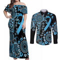 Prostate Cancer Awareness Personalised Couples Matching Off Shoulder Maxi Dress and Long Sleeve Button Shirt Aboriginal Ribbon Dot Painting