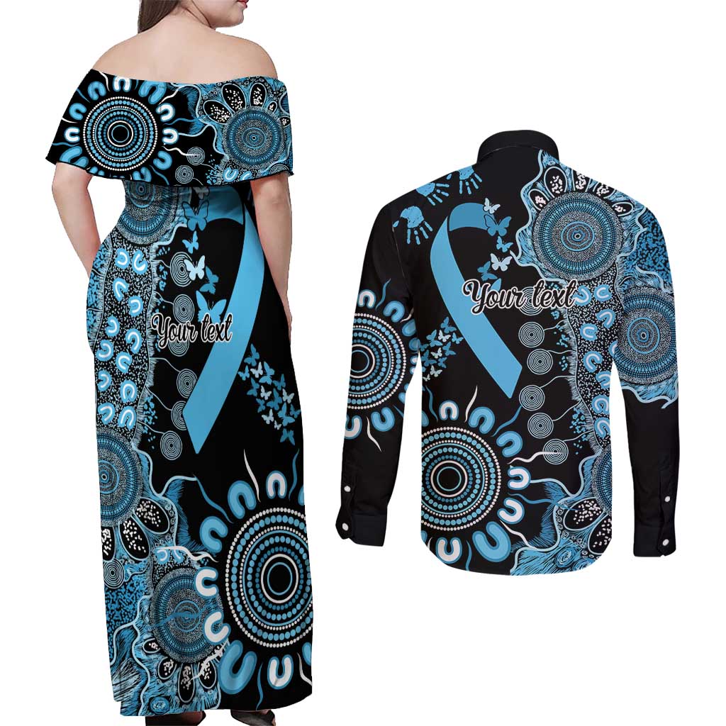Prostate Cancer Awareness Personalised Couples Matching Off Shoulder Maxi Dress and Long Sleeve Button Shirt Aboriginal Ribbon Dot Painting